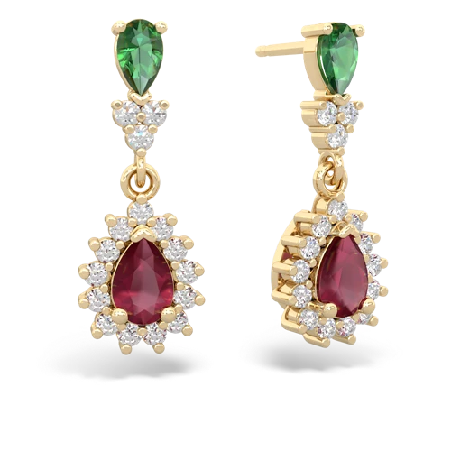 Lab Emerald Lab Created Emerald with Genuine Ruby Halo Pear Dangle earrings Earrings