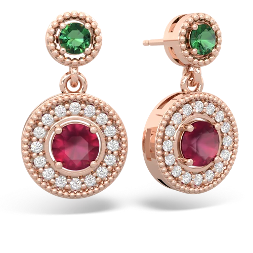 Lab Emerald Lab Created Emerald with Genuine Ruby Halo Dangle earrings Earrings