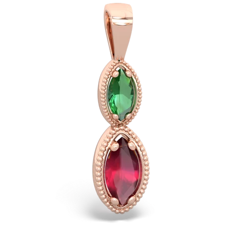 Lab Emerald Lab Created Emerald with Genuine Ruby Antique-style Halo pendant Pendant