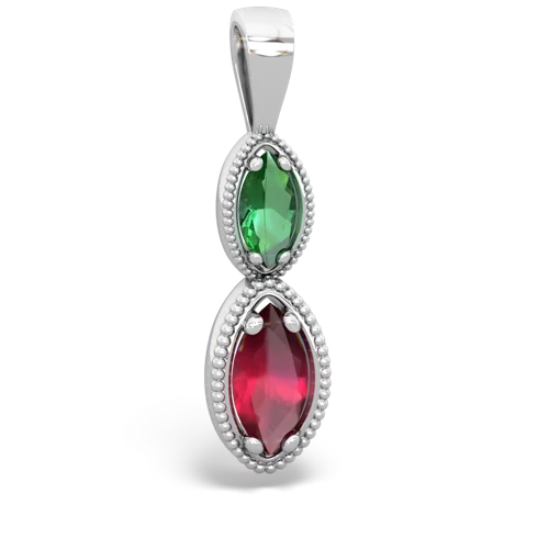 Lab Emerald Lab Created Emerald with Genuine Ruby Antique-style Halo pendant Pendant