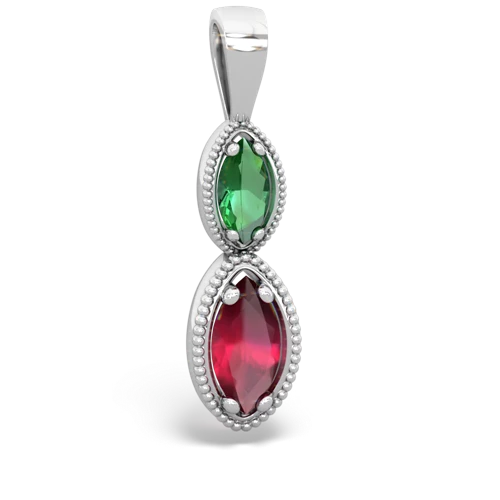 lab emerald-ruby antique milgrain pendant
