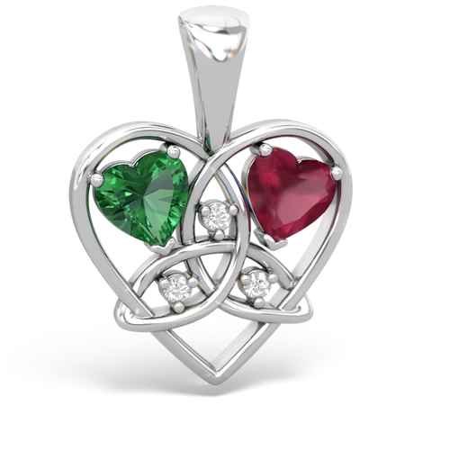 Lab Emerald Lab Created Emerald with Genuine Ruby Celtic Trinity Heart pendant Pendant