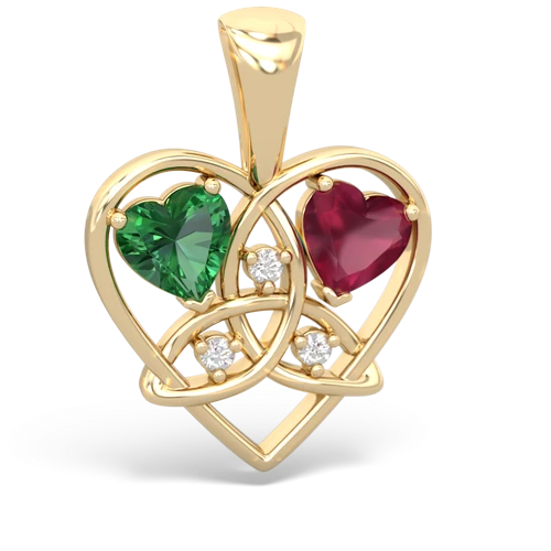 Lab Emerald Lab Created Emerald with Genuine Ruby Celtic Trinity Heart pendant Pendant