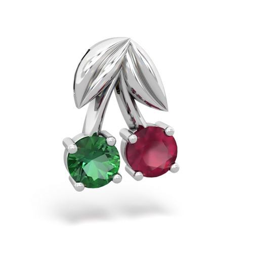 lab emerald-ruby cherries pendant