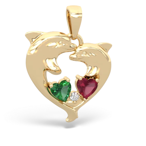 Lab Emerald Lab Created Emerald with Genuine Ruby Dolphin Heart pendant Pendant