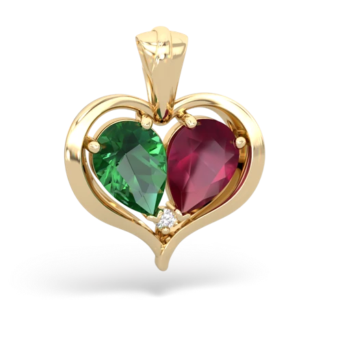 lab emerald-ruby half heart whole pendant
