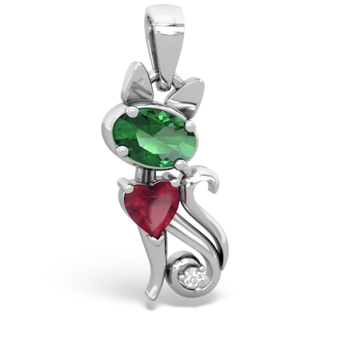 lab emerald-ruby kitten pendant