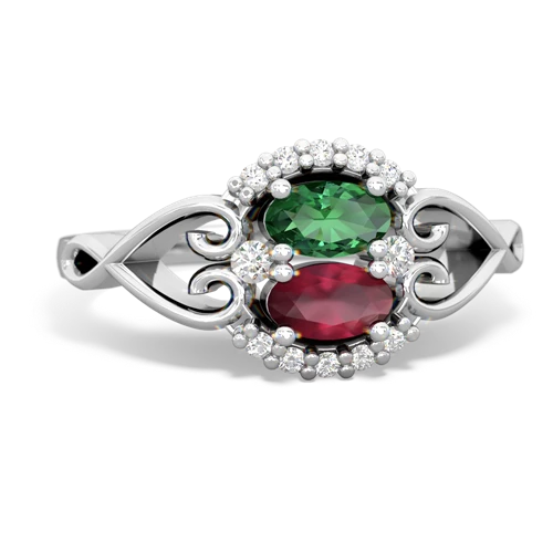 Lab Emerald Lab Created Emerald with Genuine Ruby Love Nest ring Ring