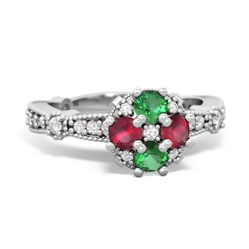 Lab Emerald Lab Created Emerald with Genuine Ruby Milgrain Antique Style ring Ring