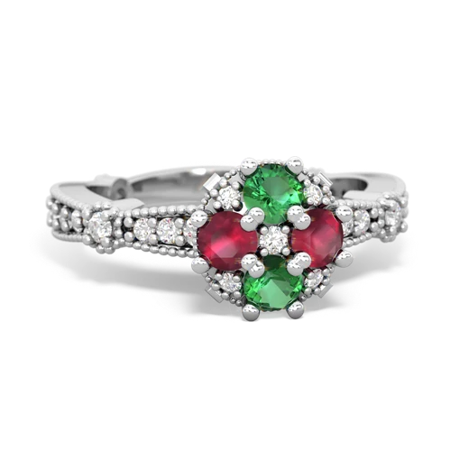 lab emerald-ruby art deco engagement ring