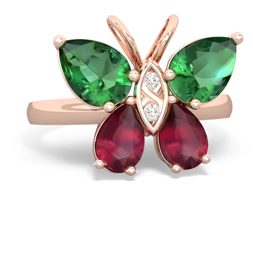 lab emerald-ruby butterfly ring