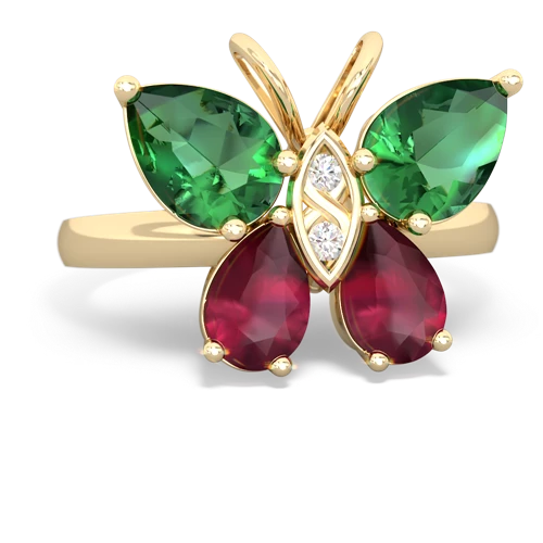 lab emerald-ruby butterfly ring