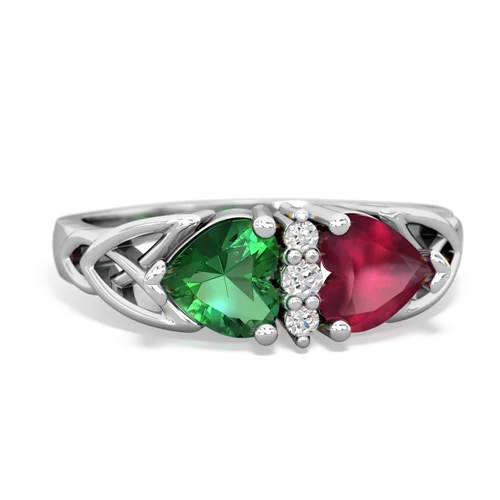 Lab Emerald Lab Created Emerald with Genuine Ruby Celtic Trinity Knot ring Ring