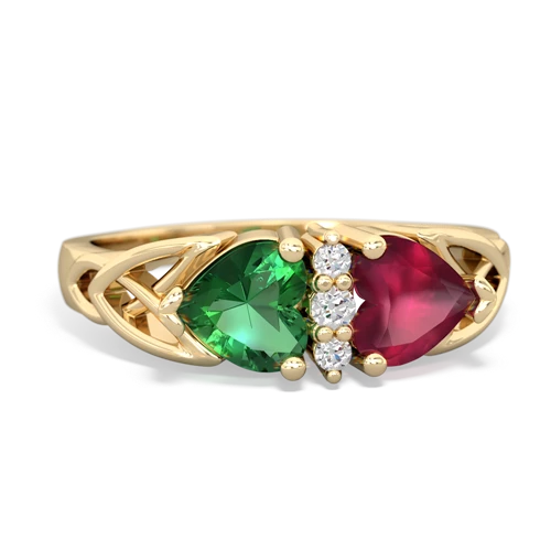 Lab Emerald Lab Created Emerald with Genuine Ruby Celtic Trinity Knot ring Ring