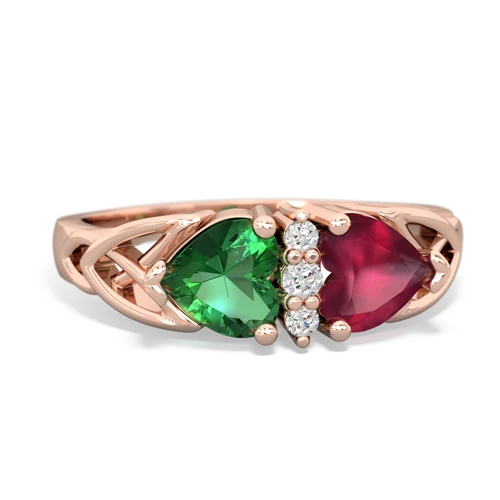 lab emerald-ruby celtic ring