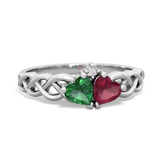 Lab Emerald Lab Created Emerald with Genuine Ruby Heart to Heart Braid ring Ring