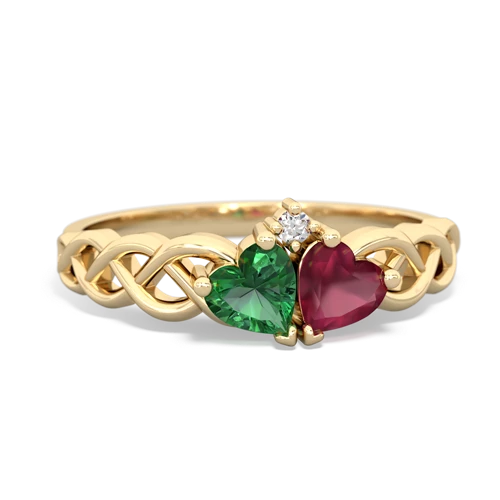 Lab Emerald Lab Created Emerald with Genuine Ruby Heart to Heart Braid ring Ring