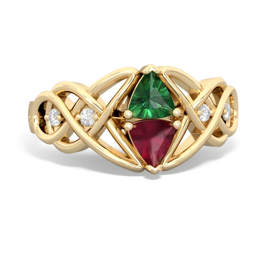lab emerald-ruby celtic knot ring
