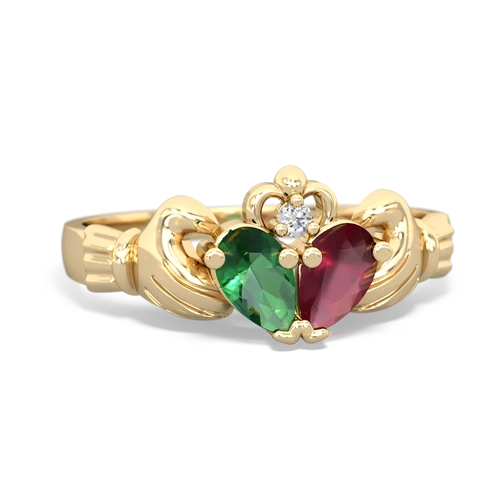 Lab Emerald Lab Created Emerald with Genuine Ruby Claddagh ring Ring