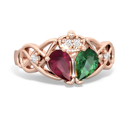 Lab Emerald Lab Created Emerald with Genuine Ruby Two Stone Claddagh ring Ring