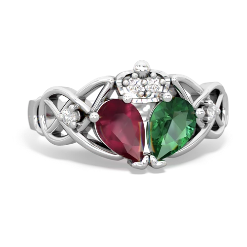 Lab Emerald Lab Created Emerald with Genuine Ruby Two Stone Claddagh ring Ring