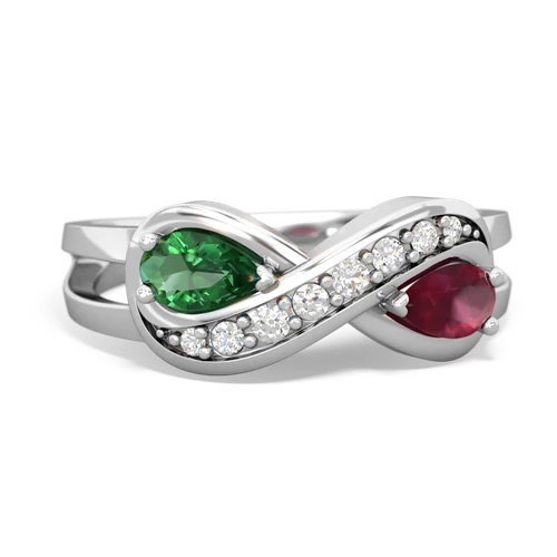 Lab Emerald Lab Created Emerald with Genuine Ruby Diamond Infinity ring Ring