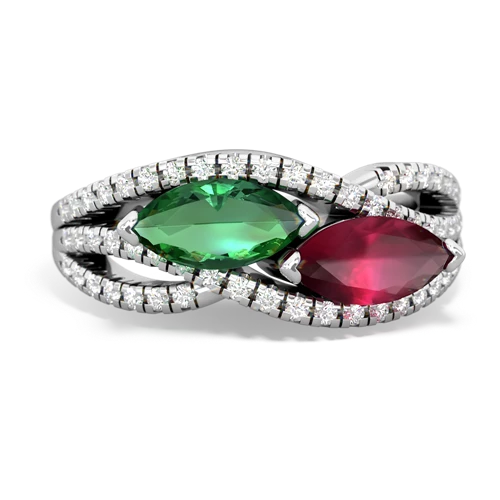 Lab Emerald Lab Created Emerald with Genuine Ruby Diamond Rivers ring Ring