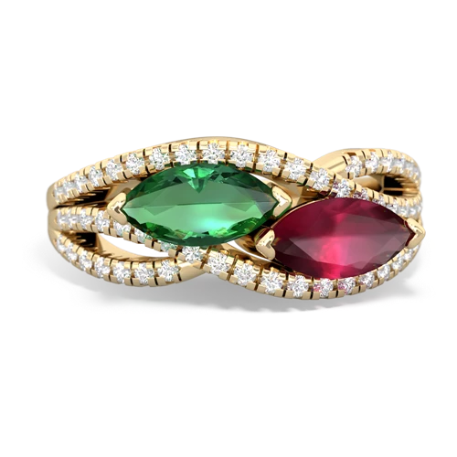 Lab Emerald Lab Created Emerald with Genuine Ruby Diamond Rivers ring Ring