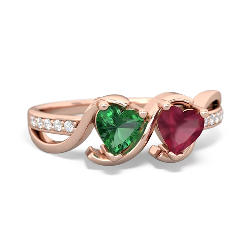 Lab Emerald Lab Created Emerald with Genuine Ruby Side by Side ring Ring