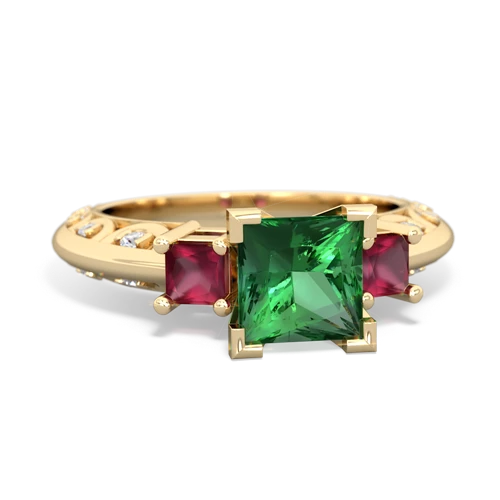 lab emerald-ruby engagement ring