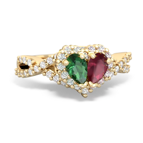 lab emerald-ruby engagement ring