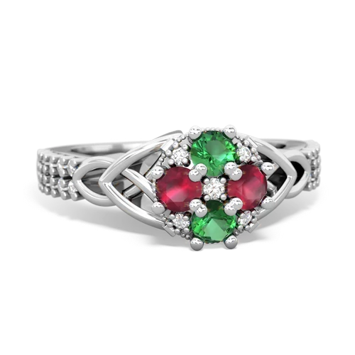 lab emerald-ruby engagement ring