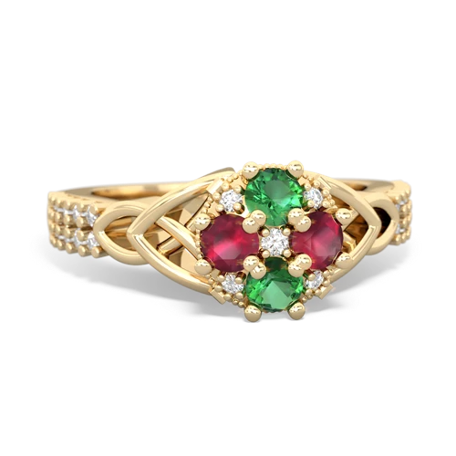 lab emerald-ruby engagement ring