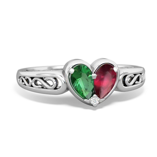 Lab Emerald Lab Created Emerald with Genuine Ruby filligree Heart ring Ring