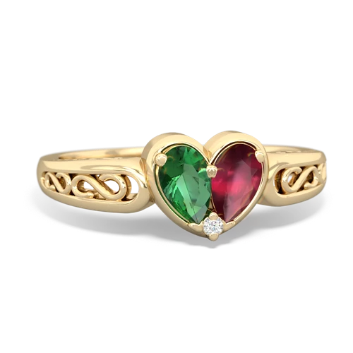 Lab Emerald Lab Created Emerald with Genuine Ruby filligree Heart ring Ring