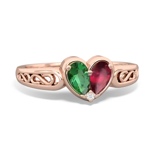 lab emerald-ruby filligree ring