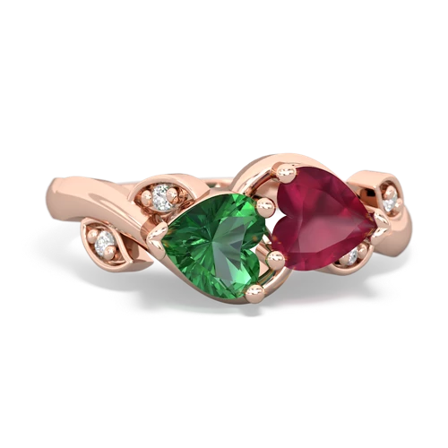 Lab Emerald Lab Created Emerald with Genuine Ruby Floral Elegance ring Ring