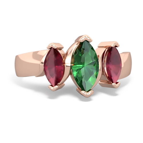 Lab Emerald Lab Created Emerald with Genuine Ruby and  Three Peeks ring Ring