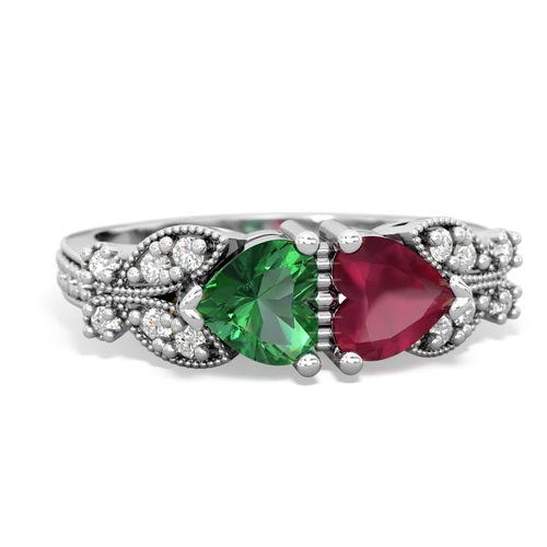 Lab Emerald Lab Created Emerald with Genuine Ruby Diamond Butterflies ring Ring