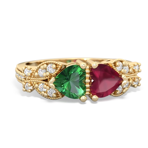 Lab Emerald Lab Created Emerald with Genuine Ruby Diamond Butterflies ring Ring