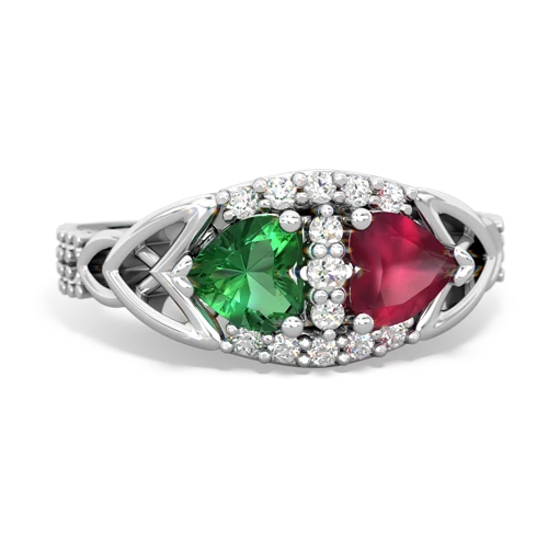 Lab Emerald Lab Created Emerald with Genuine Ruby Celtic Knot Engagement ring Ring