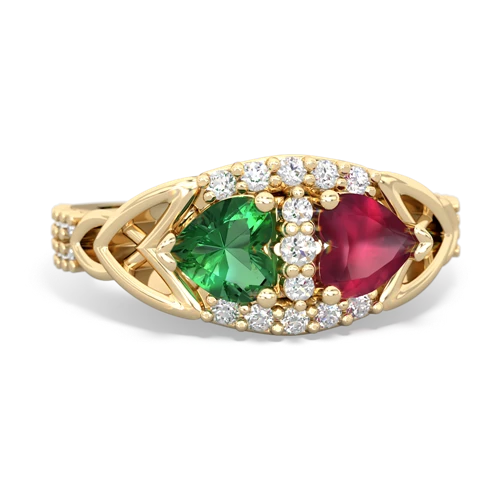 Lab Emerald Lab Created Emerald with Genuine Ruby Celtic Knot Engagement ring Ring