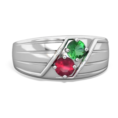 Lab Emerald Lab Created Emerald with Genuine Ruby Art Deco Men's ring Ring