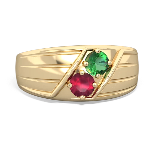 Lab Emerald Lab Created Emerald with Genuine Ruby Art Deco Men's ring Ring