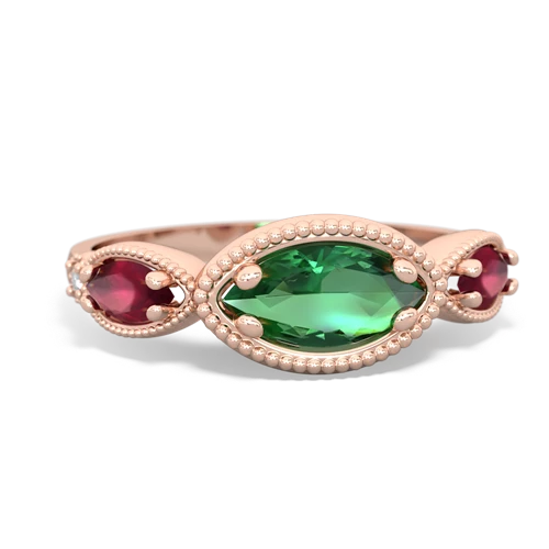 lab emerald-ruby milgrain marquise ring