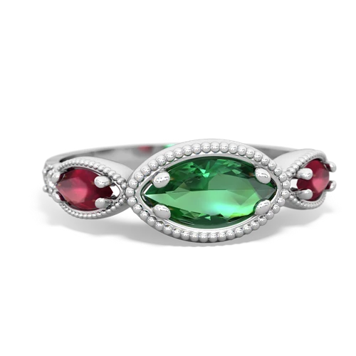 Lab Emerald Lab Created Emerald with Genuine Ruby and  Antique Style Keepsake ring Ring