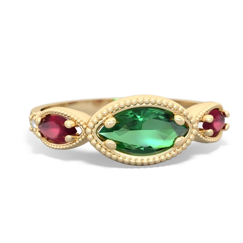 Lab Emerald Lab Created Emerald with Genuine Ruby and Genuine Ruby Antique Style Keepsake ring Ring