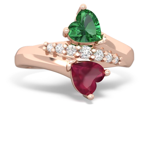 Lab Emerald Lab Created Emerald with Genuine Ruby Heart to Heart Bypass ring Ring