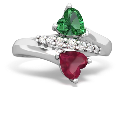 Lab Emerald Lab Created Emerald with Genuine Ruby Heart to Heart Bypass ring Ring