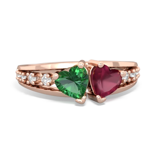 Lab Emerald Lab Created Emerald with Genuine Ruby Heart to Heart ring Ring